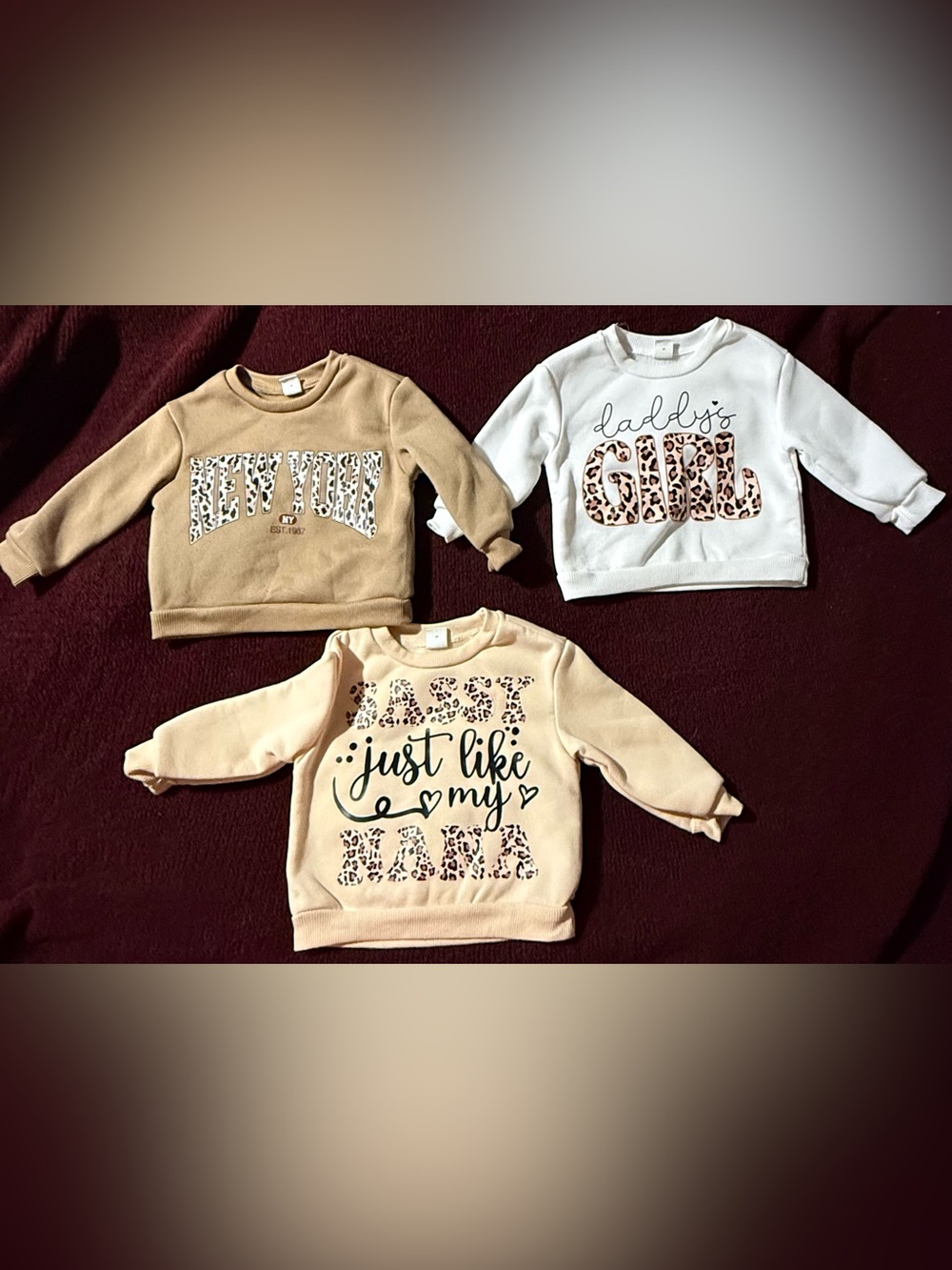 SHEIN 6-9 months Girls Sweatshirt Bundle of 3 Cheetah Print Tan Brown White Fall